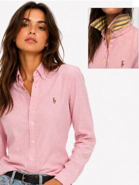 Ralph Lauren Pink Slim Fit Button-Up Shirt Cotton Size 12 Classic Preppy